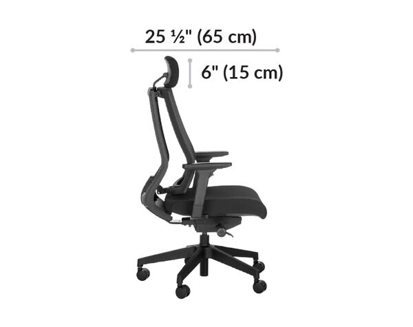 task chair headrest is 25 and a half inches deep and head rest is 6 inches tall